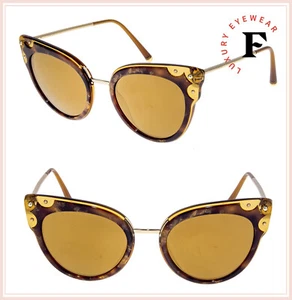 DOLCE & GABBANA LUCIA DG 4340 Brown Havana Gold Cat Eye Sunglasses DG4340S - Picture 1 of 5