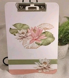 POND Lilypad Lotus Flowers Clipboard – Handmade Soft Pink & Green Shabby Floral  - Picture 1 of 10