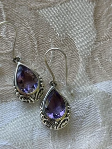 "Pendientes colgantes colgantes Silpada 'Cardo' de amatista natural de plata de ley de 1,5"" 405" - Imagen 1 de 16