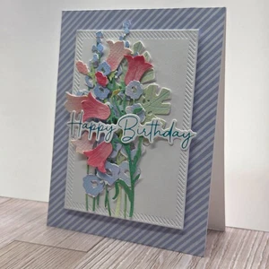 Handmade Greeting Card ocbrandy happy birthday blue ooak watercolor - Picture 1 of 2