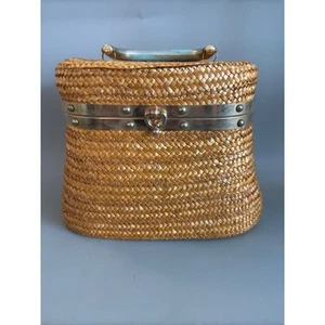 Vtg Straw Purse Oval Box Handbag Fabric Lined 1950s/ 1960s Italy - Read Details - Picture 1 of 15