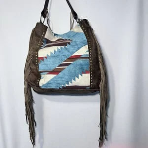 Keep It Gypsy Rosie Aztec Fringe Brown Leather Concealed Carry Purse Tote $540 - Picture 1 of 17