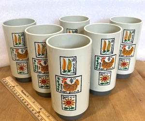 Vintage 6er Set Loma Industries Kunststoff 12oz Becher Huhn Gemüse Retro 70er - Bild 1 von 4