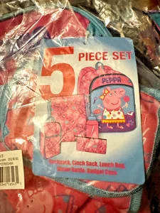 Peppa Pig Backpack Kids School Travel Bookbag Set 5 PC Piece Cinch Sack RARE NEW - Picture 1 of 6