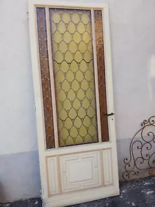 PORTA PANNELLATA CON VETRI CATTEDRALI AL PIOMBO COLORATI - LIBERTY 1920 EMILIA - Foto 1 di 19