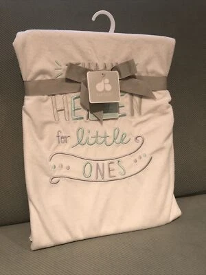 Just Born Blanket Thank Heaven for Little Ones Gray Satin Trim White Fleece New - Image 1 of 4