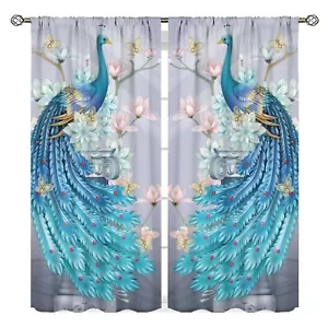 Blue Peacock Curtains, Elegant Peacock Feather Blackout Luxurious Curtain Pan... - Picture 1 of 7