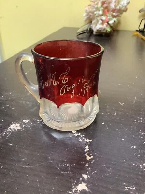 Antique Ruby Red Souvenir Glass  Mug 1906 - Image 1 of 4