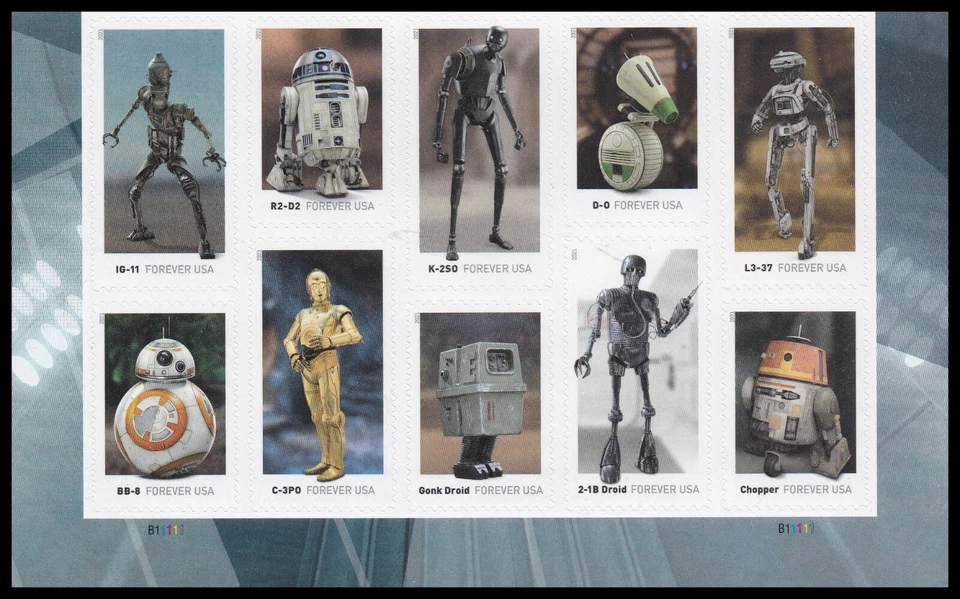US 5573-5582 5582b Star Wars Droids F plate block 10 MNH 2021 - Image 1 of 1