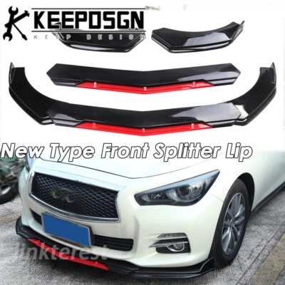 Divisor de labios de parachoques delantero rojo brillante + varillas de puntal para Infiniti G35 G37 Q50 Q60 Foto 1 de 4