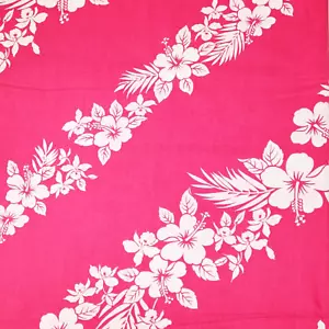 Tessuto cotone materiale rosa brillante vintage anni 70 floreale hawaiano 3,25 iarde 43" - Foto 1 di 4