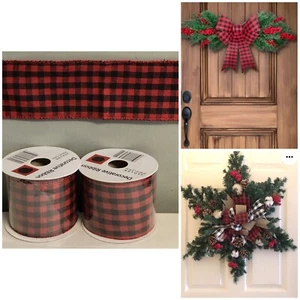 2 Pack Christmas Red Black Buffalo Plaid Ribbon 2.5 in x 9 Ft Wired Edge - Picture 1 of 7