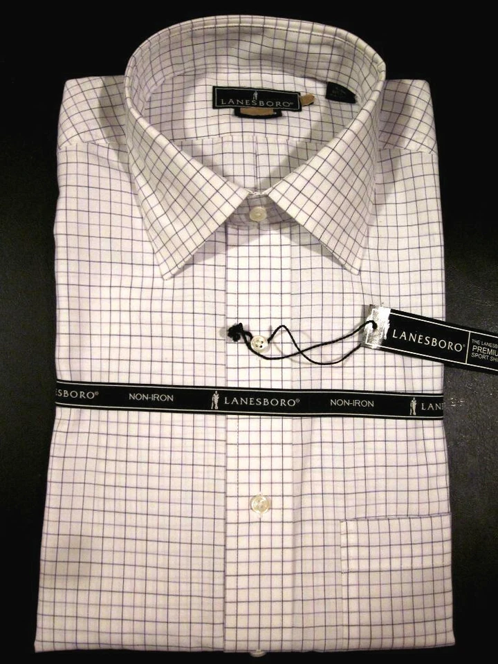 NWT LANESBORO NON IRON L/S DRESS SHIRT REGULAR FIT-WHITE/PURPLE PLAID-16 34/35 - Image 1 of 1