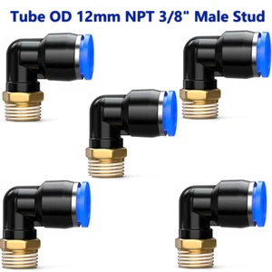 Tubo de codo neumático empuje para conectar accesorios OD 12 mm NPT 3/8" rosca macho 5 piezas - Imagen 1 de 8