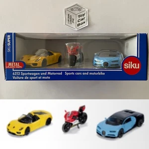 SIKU #6313 - Sports Car & Bike Set (Bugatti Chiron, Porsche 918 & Ducati) R99 - Picture 1 of 5