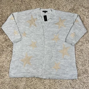NUEVO Cárdigan Lane Bryant Gris Abierto Suéter Mujer 22/24 2XL Oro Estrellas Metálicas - Imagen 1 de 12