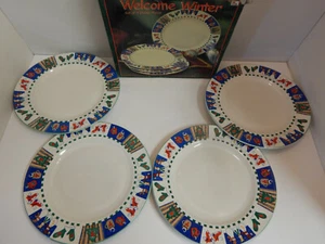 Set 4 piatti vintage Welcome Winter Natale in gres 11" Kmart - Foto 1 di 9