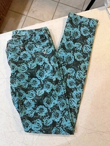 Justice Premium Jeans Girls Blue Rose Pattern Jeans Pants Size 14R - Picture 1 of 7
