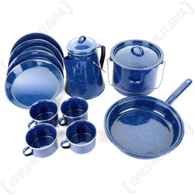 German LFGB Blue Enamel Multiple Cooking and Dinner Dining Set - Outdoor Camping - Image 1 of 4