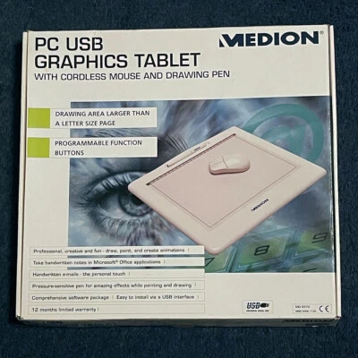 MEDION USB GRAPHICS TABLET with Wireless MOUSE & PEN Set - Art Photo Drawing PC - Image 1 of 3