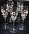 Set of 5 Perrier Jouet France Fluted Champagne Glasses Pink Flowers