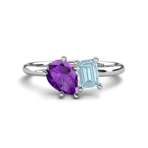 Amethyst & Aquamarine 4 Prong Duo Engagement Ring 2 ctw 14K Gold JP:274180 - Picture 1 of 16