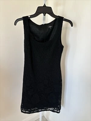 Vintage Mica Black Dress Lace Overlay Sleeveless Scoop Neck Sheath Dress Size PS - Image 1 of 4