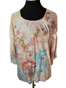 Chico's Boho Bluse Damen Gr. XL mehrfarbig geblümt mit Perlen lässig bequem - Bild 1 von 13