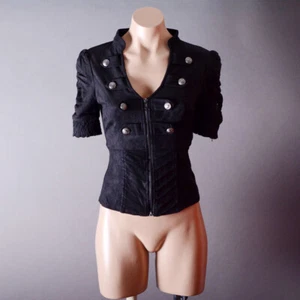 Giacca blusa top manica corta militare gotica steampunk cerniera nera donna - Foto 1 di 6