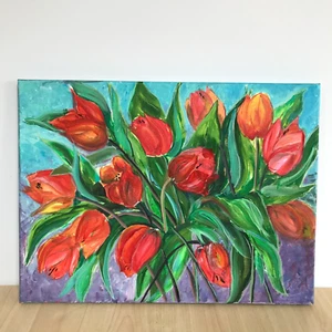 Ramo de Tulipán Floral Bodegón Pintura sobre Lienzo 40x30cm Obra de Arte Original - Imagen 1 de 10