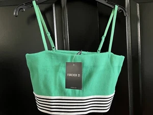 NWT Forever 21 Strapping Sports Bra Green Black Stripes M - Picture 1 of 3