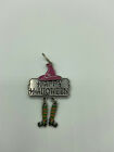 Silvertone Happy Halloween Pendant with Witch Hat and Dangling Legs