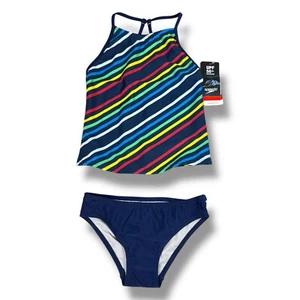 Speedo Girls' Two Piece Thin Strap Tankini Swimsuit Colorful Direction Size 8 US - Picture 1 of 3