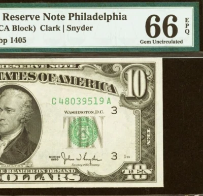 1950 $10 Federal Reserve Note PMG 66EPQ Gem Narrow Philadelphia Fr 2010-CN - Image 1 of 4