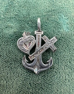 Vintage 925 Sterling Silver Faith Hope Charity Cross Anchor Heart Charm - Picture 1 of 5