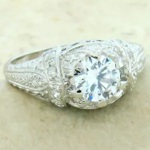 ANELLO FIDANZAMENTO MATRIMONIO CLASSICO STILE ART DECO ARGENTO STERLING 925 ZECCA #1161 - Foto 1 di 3