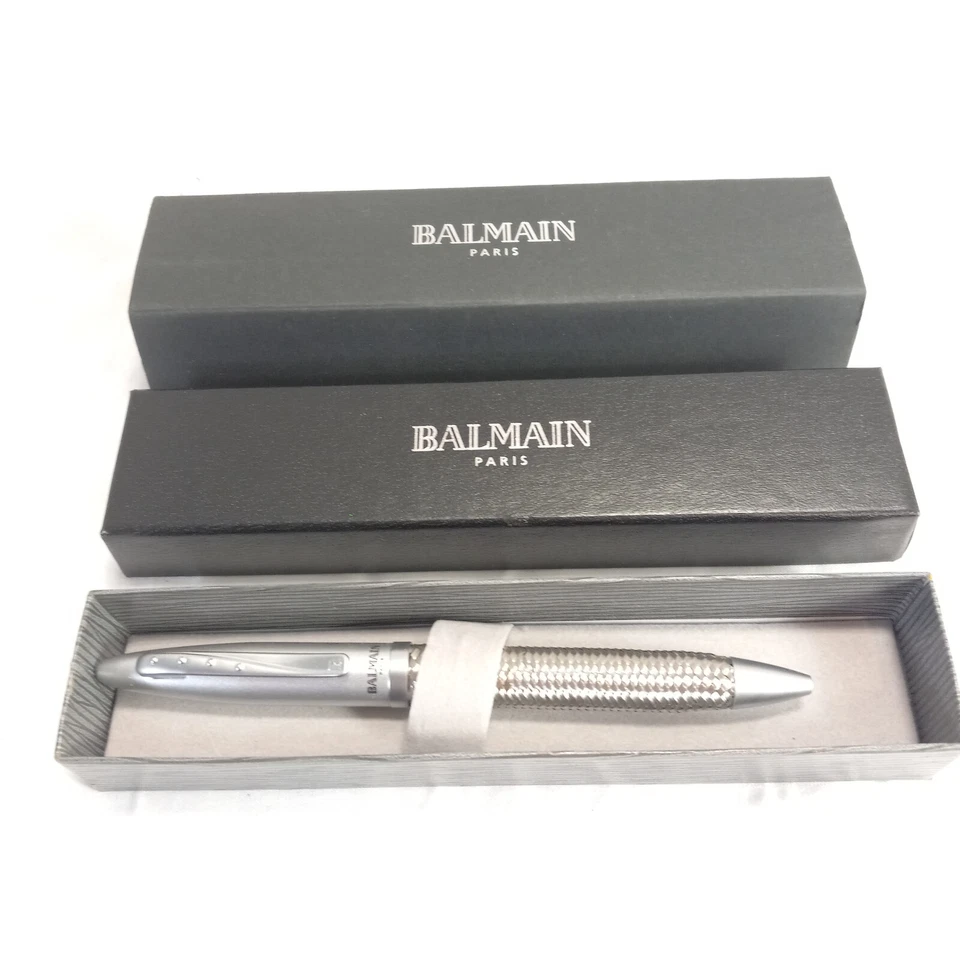 BALMAIN PARIS LEEDS TWIST BALLPOINT PEN SILVER TONE MESH 9099-30BK - Image 1 of 4