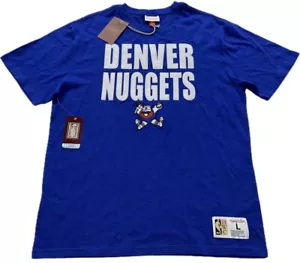 Denver Nuggets Mitchell & Ness Blue T Shirt Men’s Large Embroidered Logo $45 New - Picture 1 of 3
