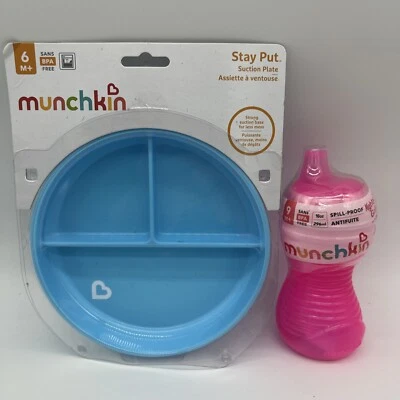 Nueva placa de succión y taza a prueba de derrames Munchkin Stay Put de 2 piezas 6 meses + envío y devolución gratuitos Foto 1 de 3