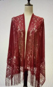 Ladies/Womens Lightweight Burgundy/Wine Lace/Shawl/Wrap Scarf~New In Package - Picture 1 of 5