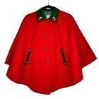 Vintage Womens Boos Cape Poncho Red Buttons Draped Wool Blend Embellished XS/S