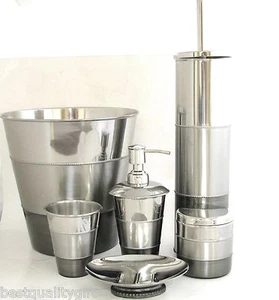Nuevo Mano India 6PC Juego Plata Rayas Metal Dispensador Jabón + + Vaso+3 Etc. - Imagen 1 de 9