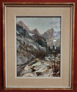 Dipinto olio su cartone  - paesaggio di montagna invernale - firmato G. Giordano - Foto 1 di 8