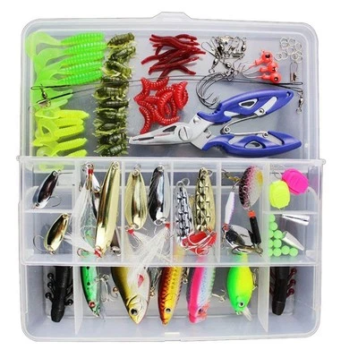 Kit da pesca 120pz Esche Artificiali Pesca Strumenti Accessori Con Custodia - Immagine 1 di 4