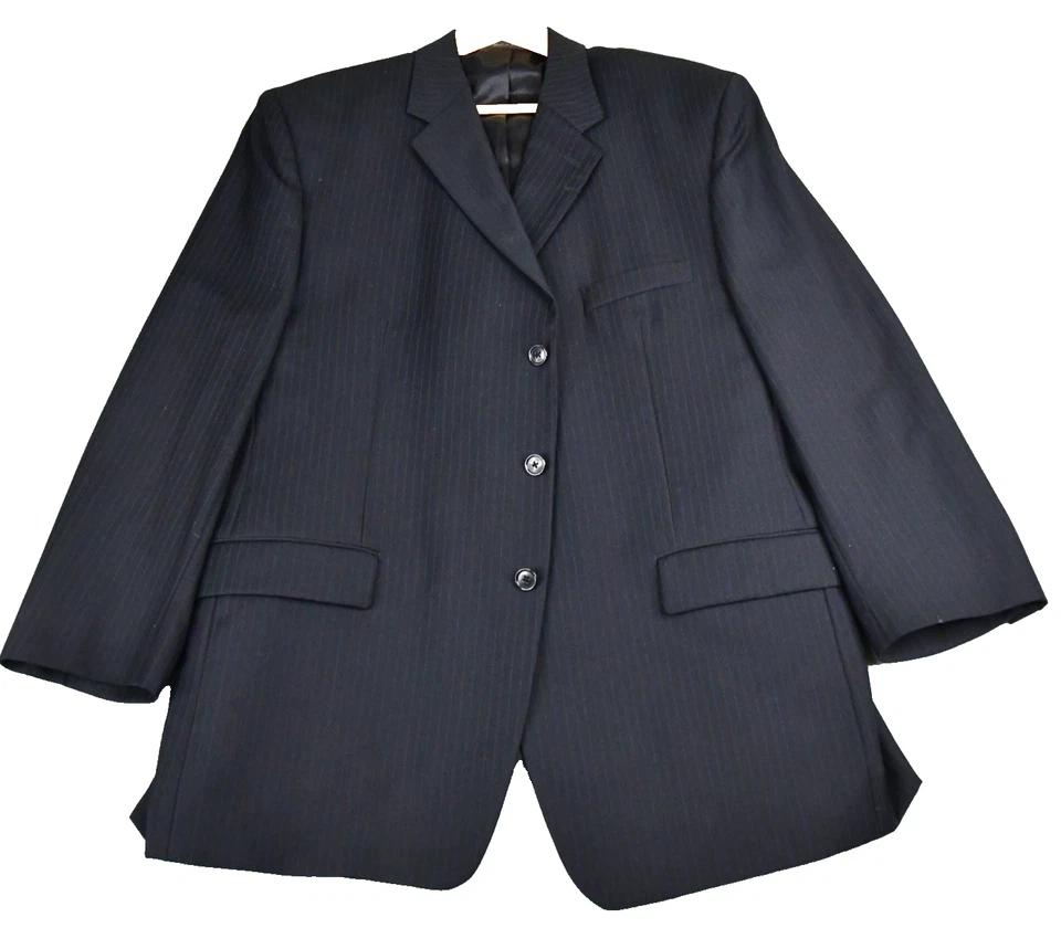 Blazer Calvin Klein masculino 46R(S) preto listrado casaco esportivo jaqueta lã - Imagem 1 de 4