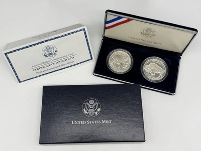2001 P & D SILVER PROOF  & Uncirculated AMERICAN BUFFALO 2 Coin Set w/ Box & COA - Image 1 of 4