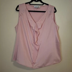 Camicetta Kasper donna XL senza maniche con volant scollo a V rosa conchiglia satinata - Foto 1 di 9
