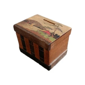 Japanese Inlaid Wood Puzzle Coin Box Marquetry Japan Hinged VTG - Picture 1 of 12