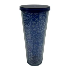 Starbucks Blue & White Floral Paisley Succulent Cold Cup Venti 24oz Tumbler - Picture 1 of 4
