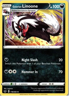 Galarian Linoone - Uncommon - SWSH01: Sword & Shield Base Set - 118/202 - NM - N - Image 1 of 2